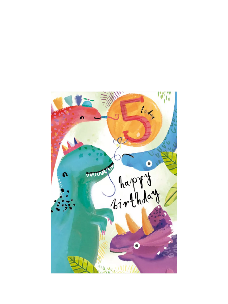 Woodmansterne Dinosaurs 5th birthday card, imported from the UK