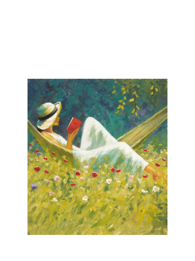 Woodmansterne lady reading the paper blank greeting card (British brand)