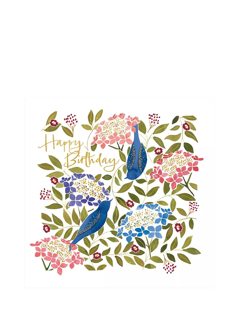 Woodmansterne Birds & Hydrangeas birthday card - British product