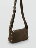 Mango Indira suede studded crossbody bag khaki, UK version