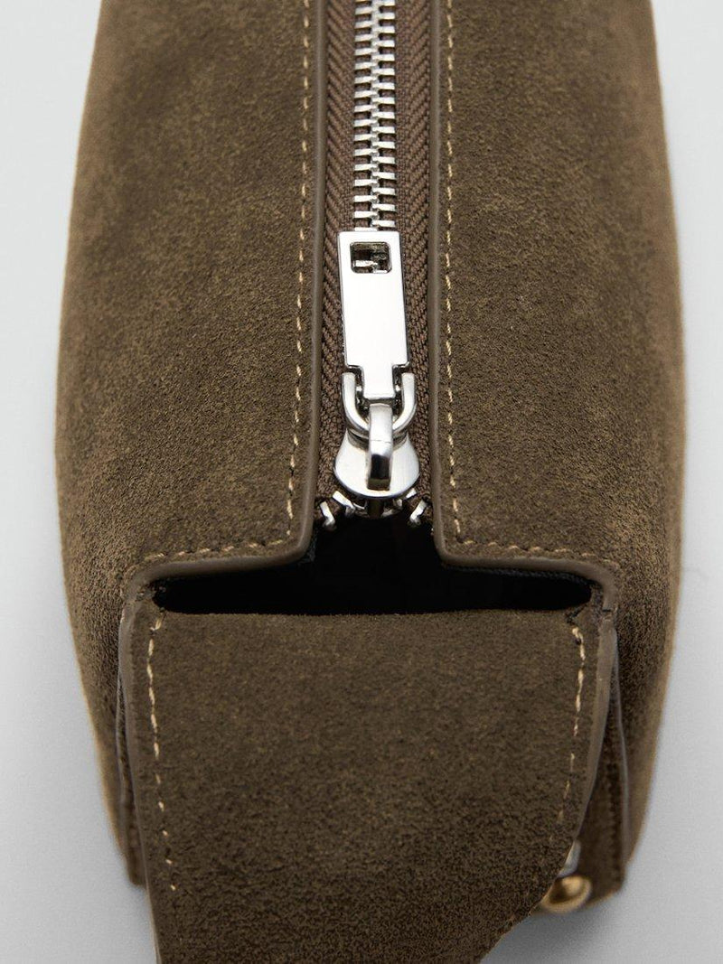 Mango Indira suede studded crossbody bag khaki, UK version