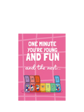 Running With Scissors weekly pill sorter greeting card, UK version
