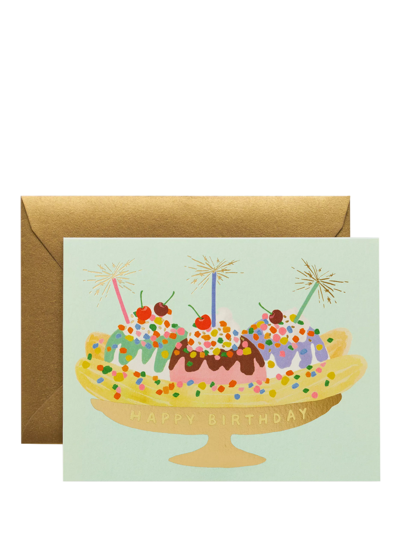 Rifle Paper Co. banana split card with gold envelope (British brand)