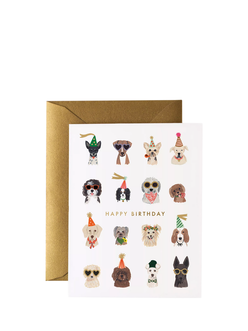 Rifle Paper Co. Party Pups birthday card, UK version