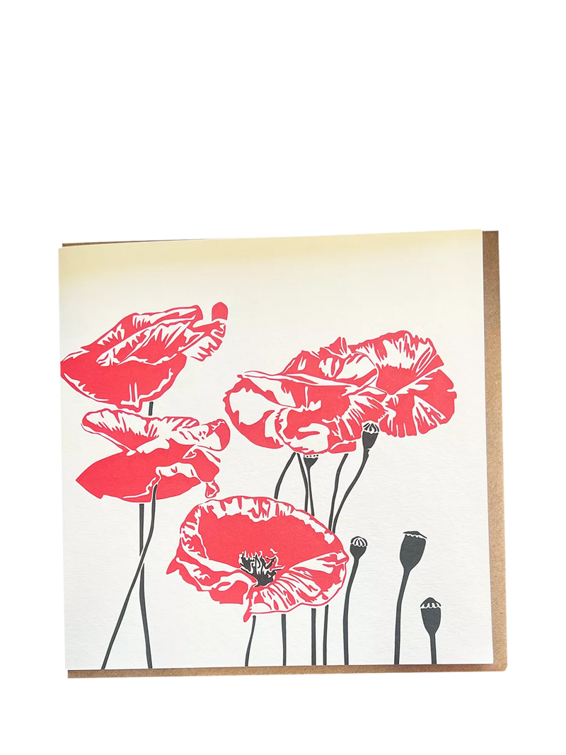 Penguin Ink poppy blank greeting card - British product