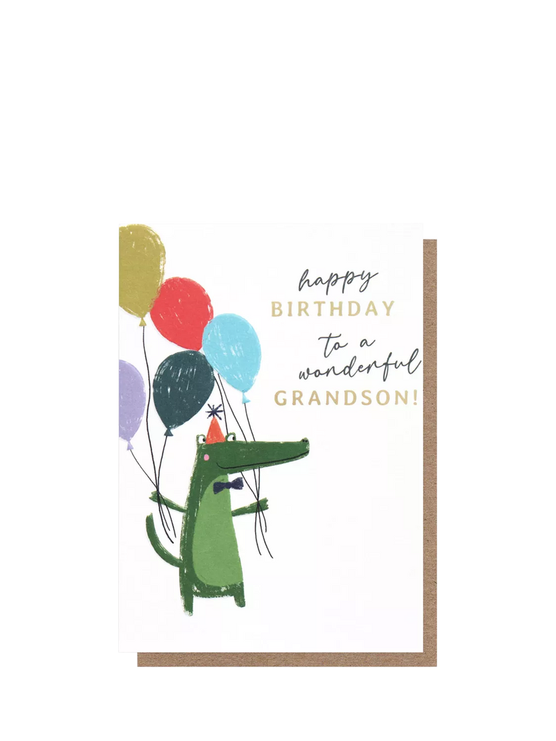 Caroline Gardner crocodile grandson birthday card, UK version
