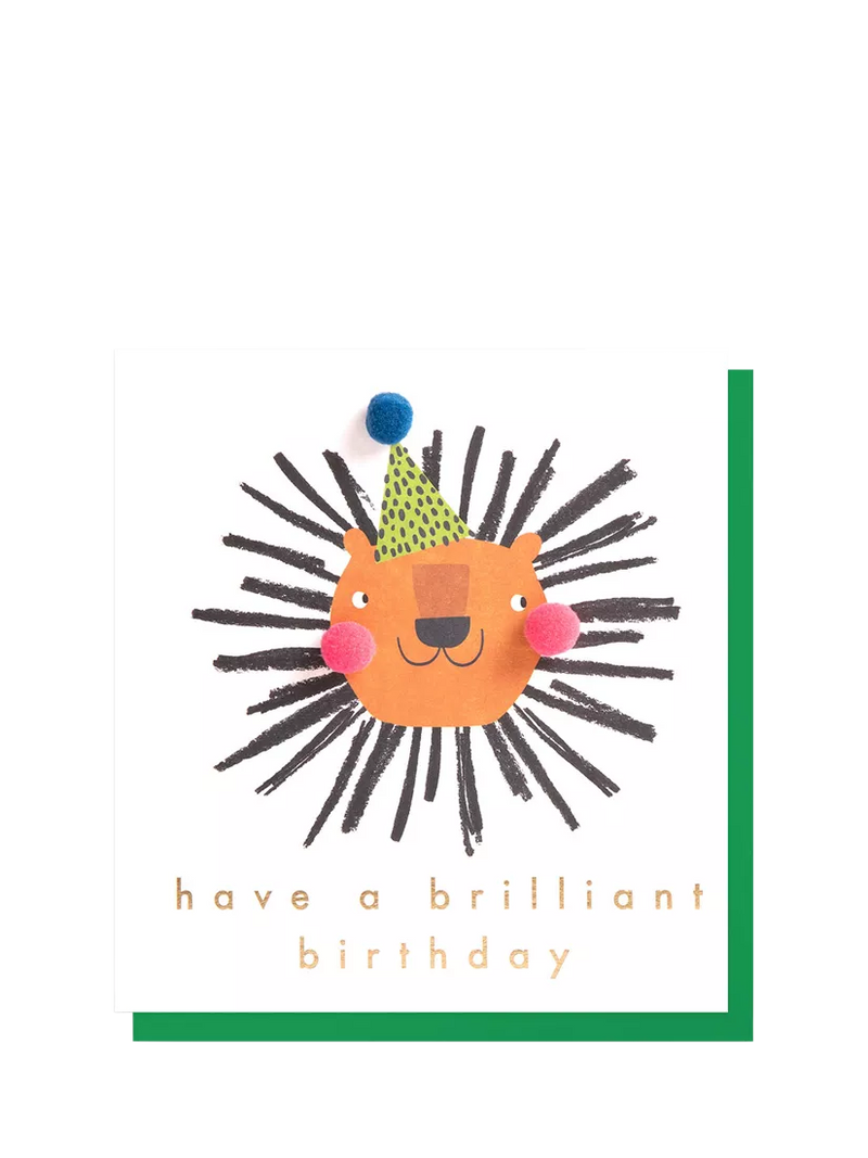 Caroline Gardner lion party hat birthday card, imported from the UK