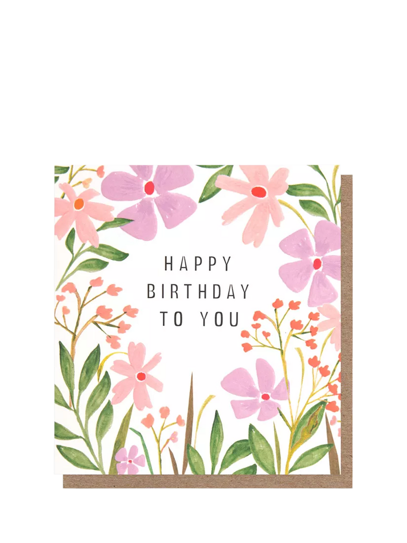Caroline Gardner floral birthday card with brown envelope - British product