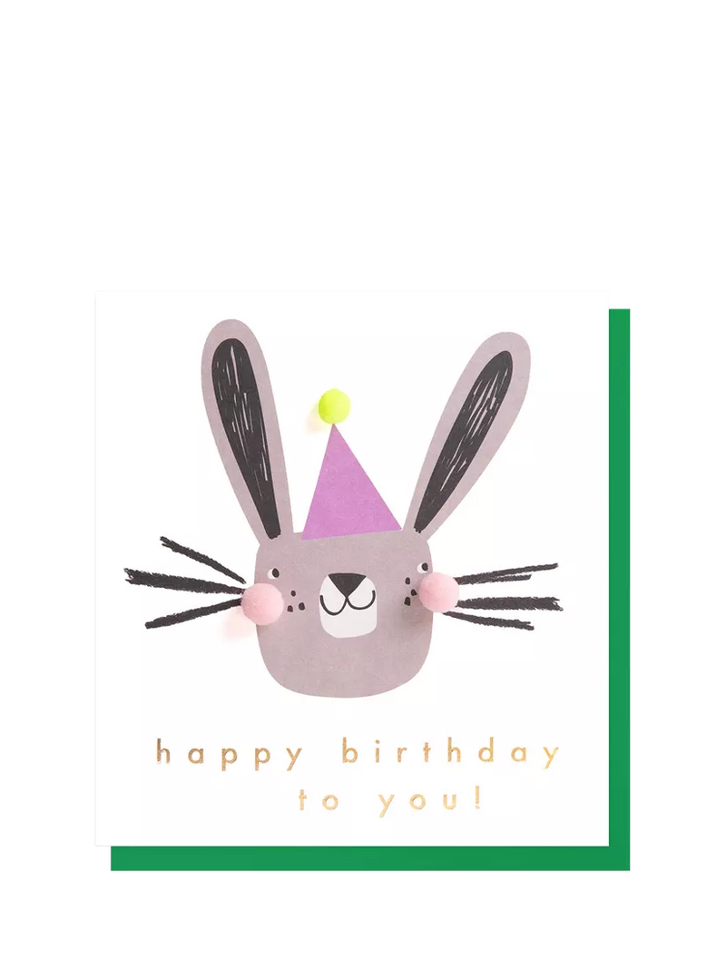 Caroline Gardner birthday card rabbit in party hat, UK version