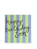 Caroline Gardner blue and green stripe son birthday card, imported from the UK
