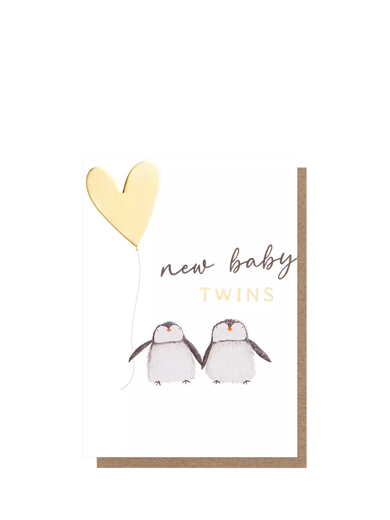 Caroline Gardner new baby card with twin penguins - British brand