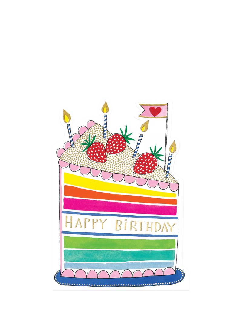 Rachel Ellen rainbow cake birthday card with pink envelope - British product