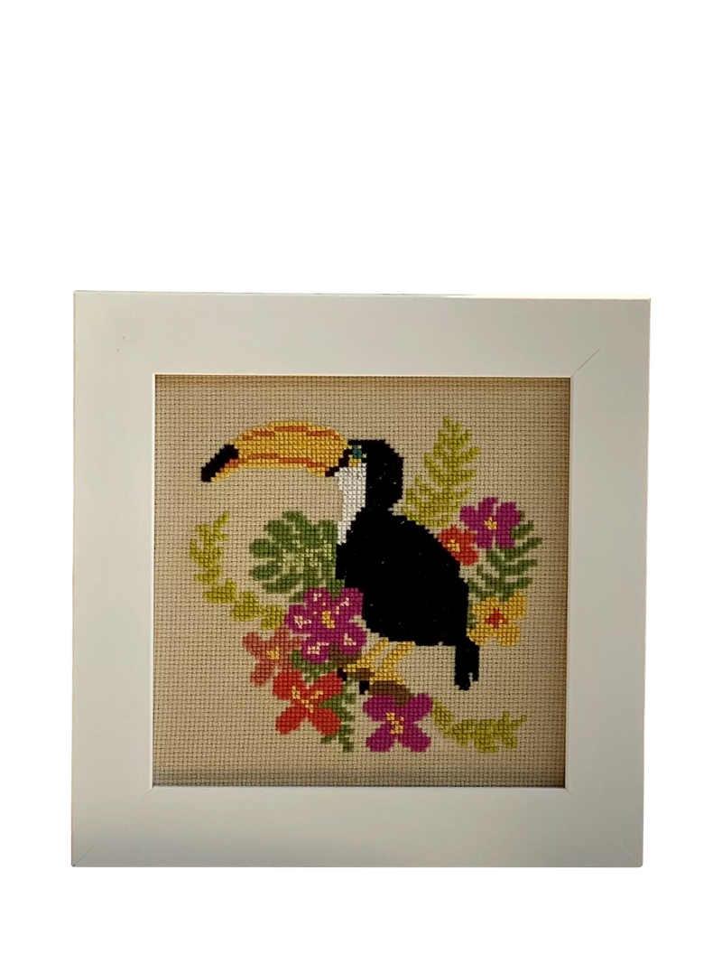 Historical Sampler Company tropical toucan cross stitch kit, imported from the UK