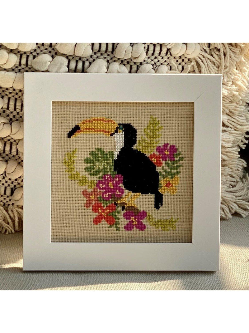 Historical Sampler Company tropical toucan cross stitch kit, imported from the UK