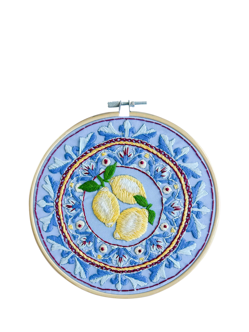 MakeBox & Co Amalfi Lemons plate embroidery kit 18cm (British brand)