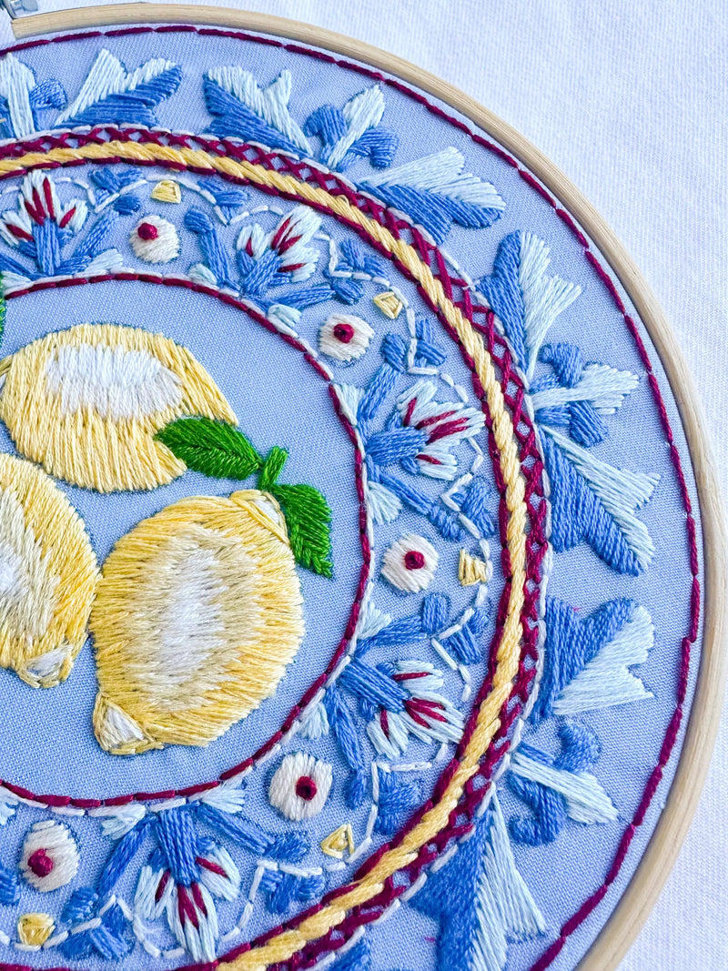 MakeBox & Co Amalfi Lemons plate embroidery kit 18cm (British brand)