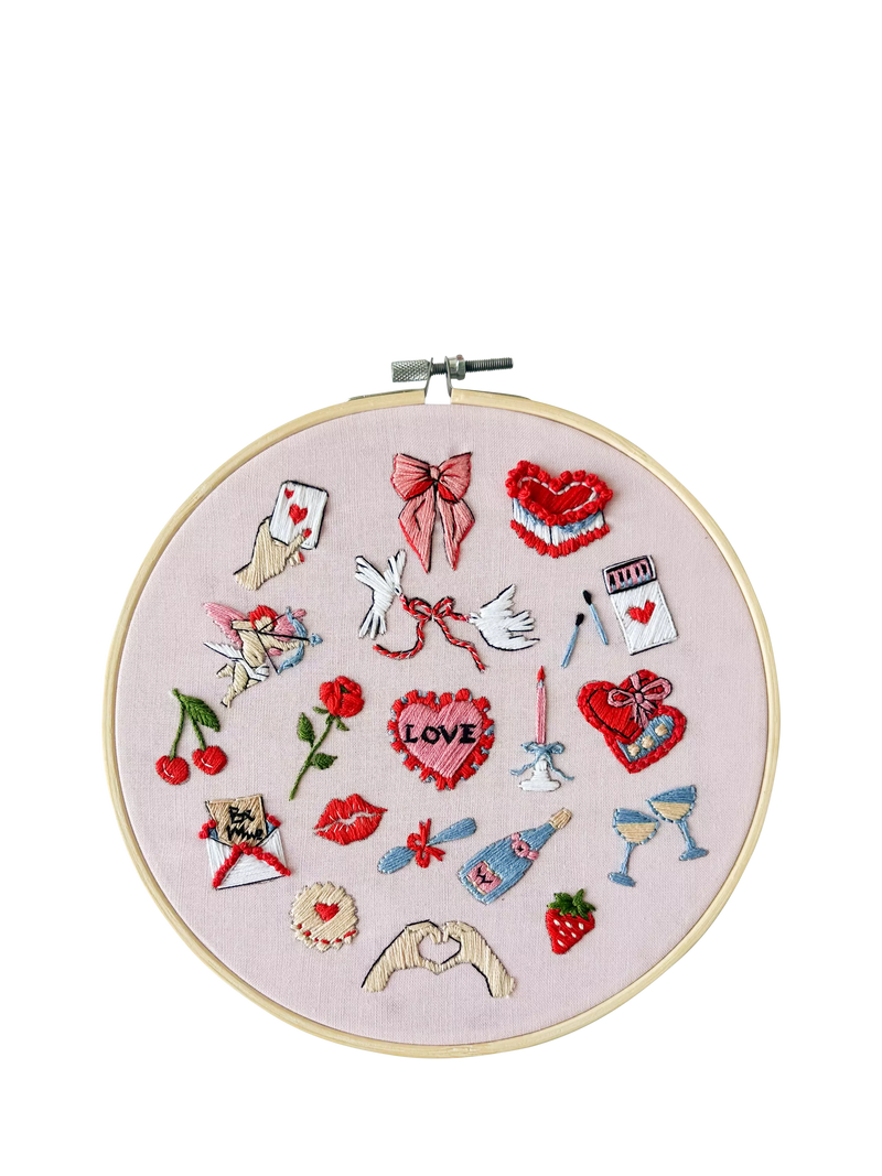 MakeBox & Co Love Tokens embroidery kit 8-inch, imported from the UK