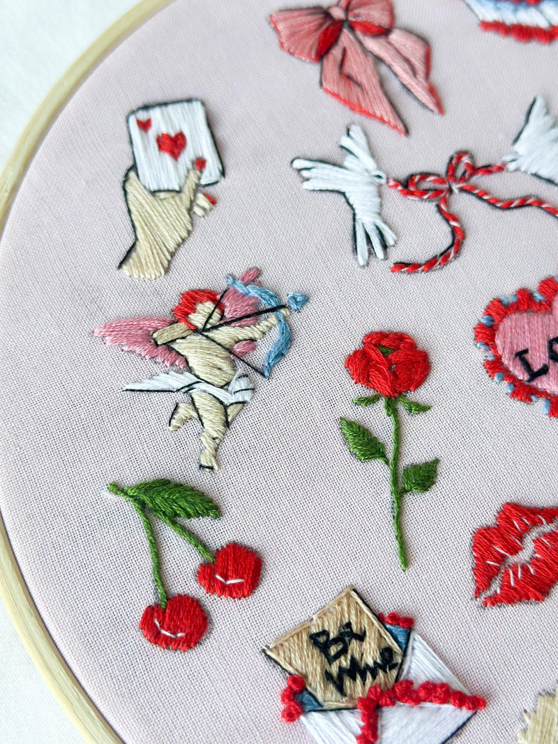 MakeBox & Co Love Tokens embroidery kit 8-inch, imported from the UK
