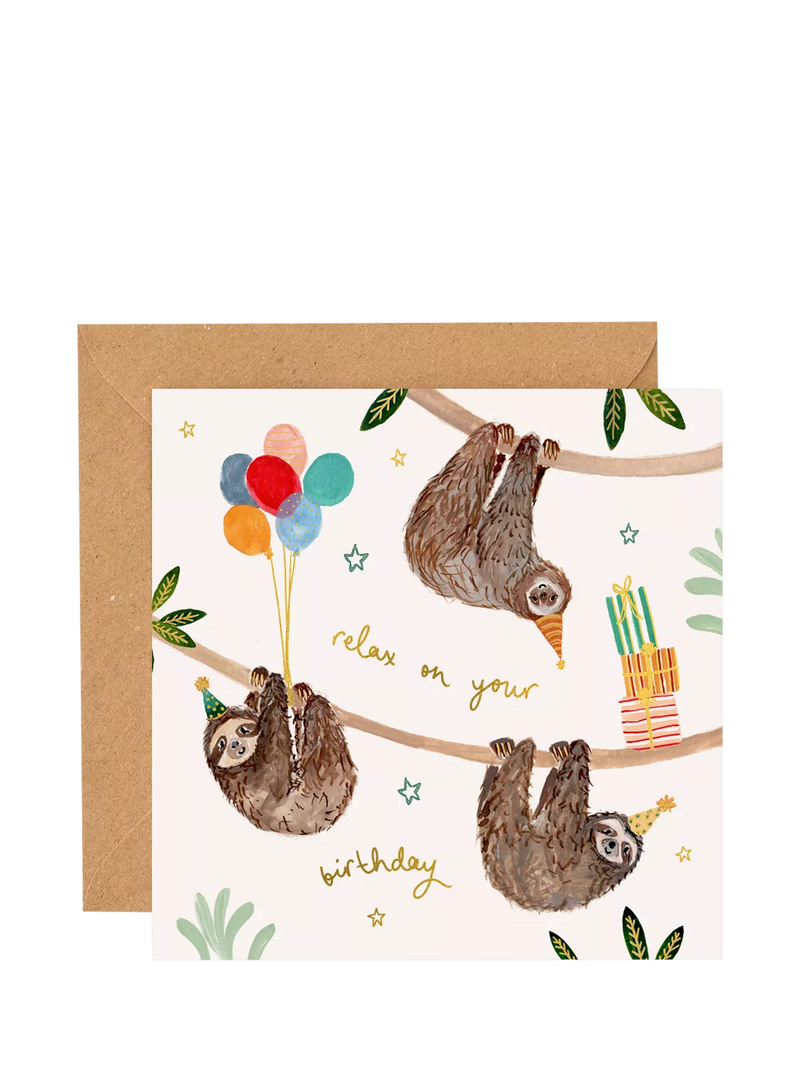 Louise Mulgrew Designs sloth birthday card, imported from the UK