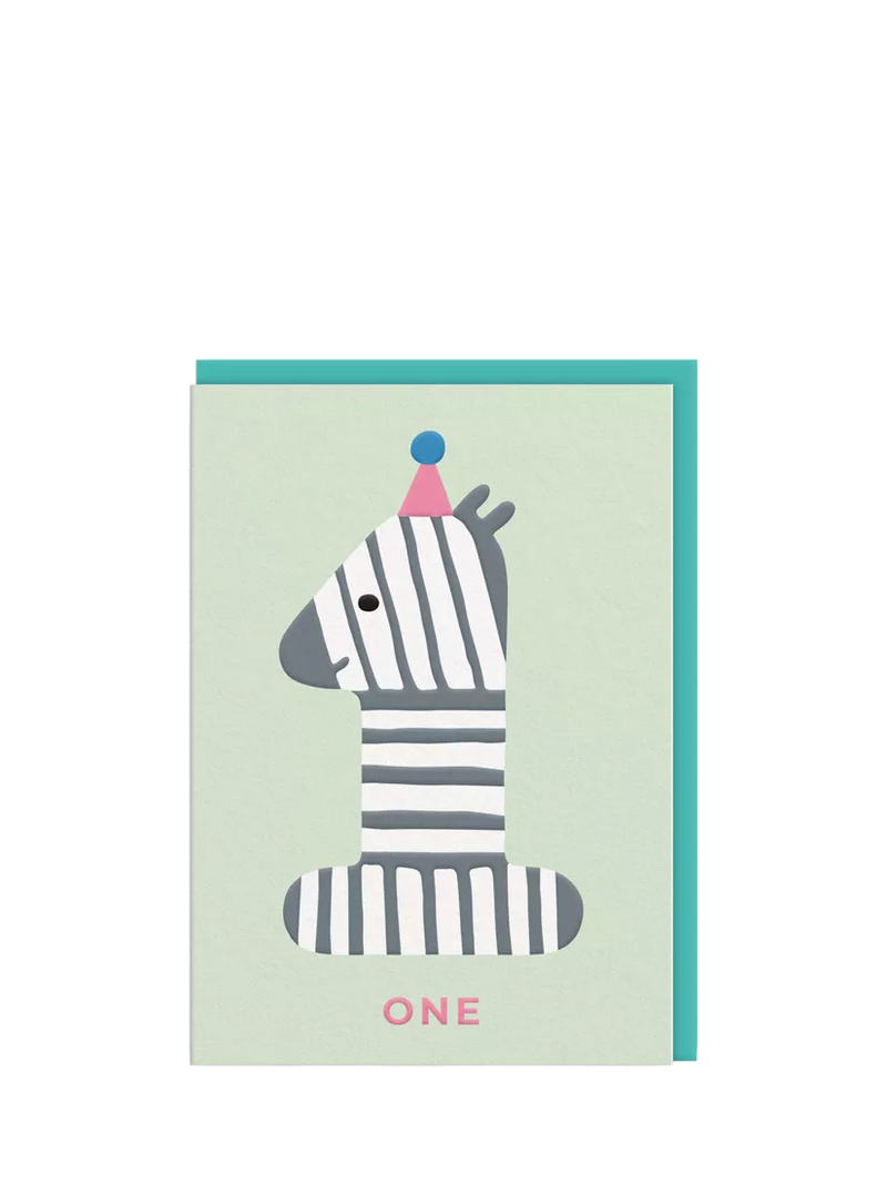 Ohh Deer zebra first birthday card (British brand)