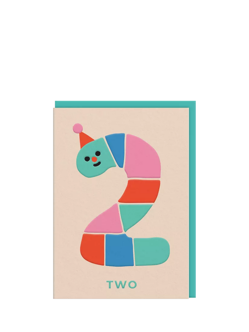 Ohh Deer rainbow worm 2nd birthday card H152xW108mm - British product