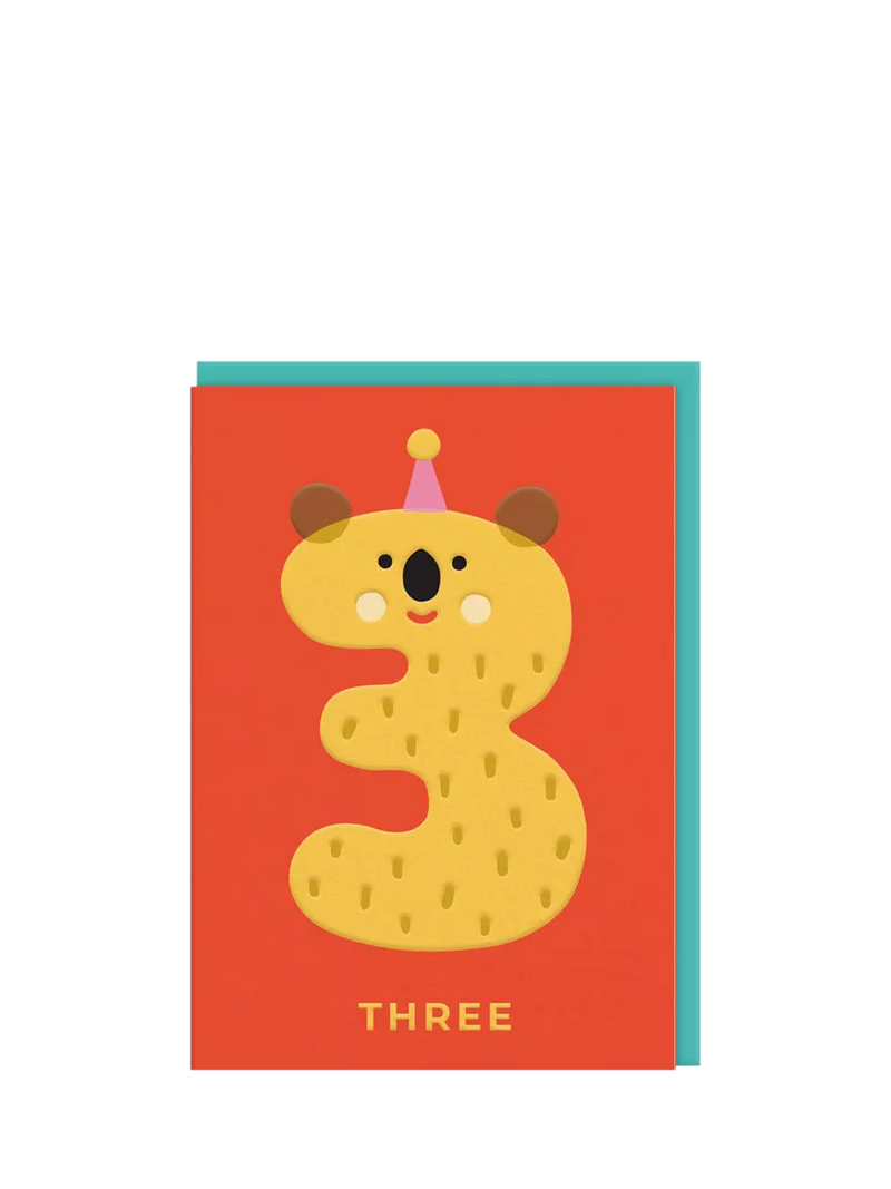 Ohh Deer koala birthday card for age 3, imported from the UK