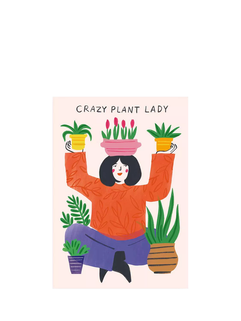 Kitty Kenda greeting card with lady surrounded by plants design (British brand)