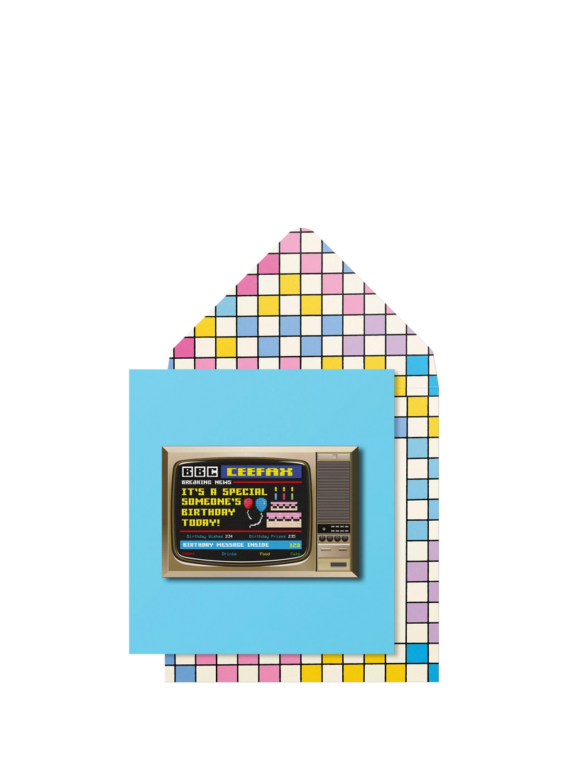 Tache Crafts Ceefax birthday card with 3D design, UK made