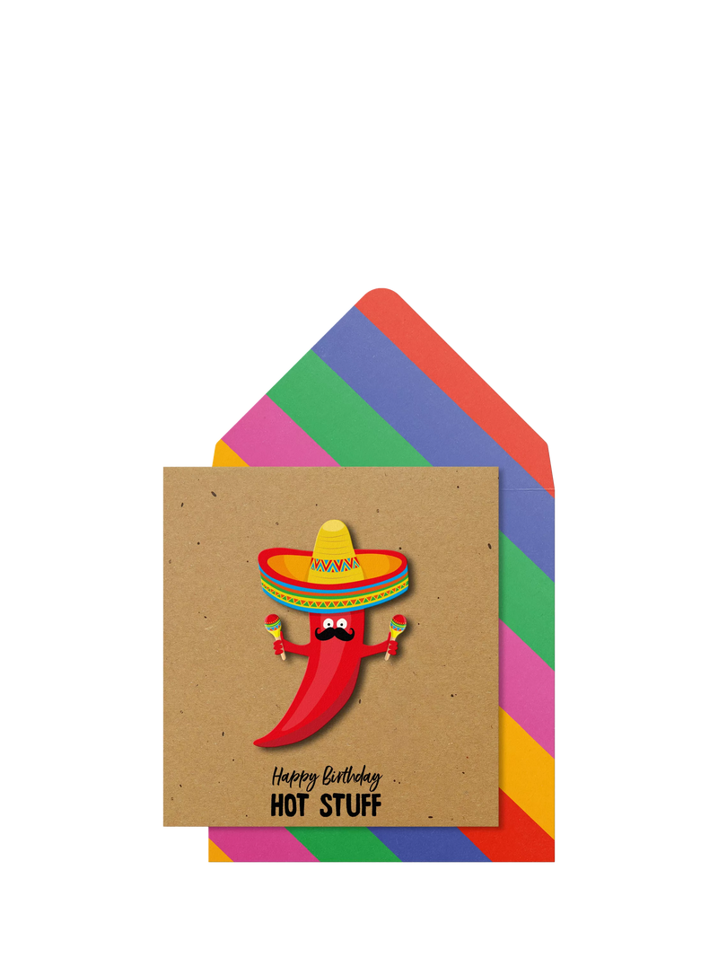 Tache Crafts Hot Stuff Chilli birthday card, imported from the UK