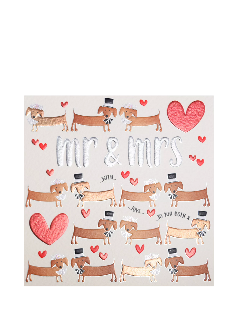 Wendy Jones Blackett wedding card Mr & Mrs Sausage Dogs 130mm, imported from the UK