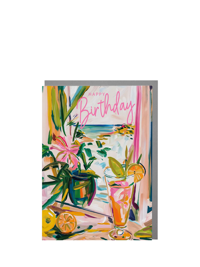 Lola Design Cocktail in Bahamas birthday card with envelope - British product