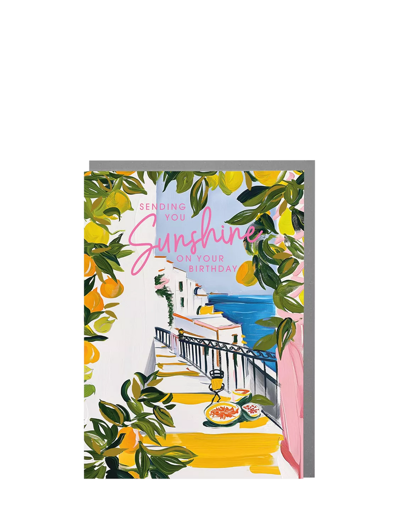 Lola Design Mediterranean Scene birthday card with grey envelope - British product