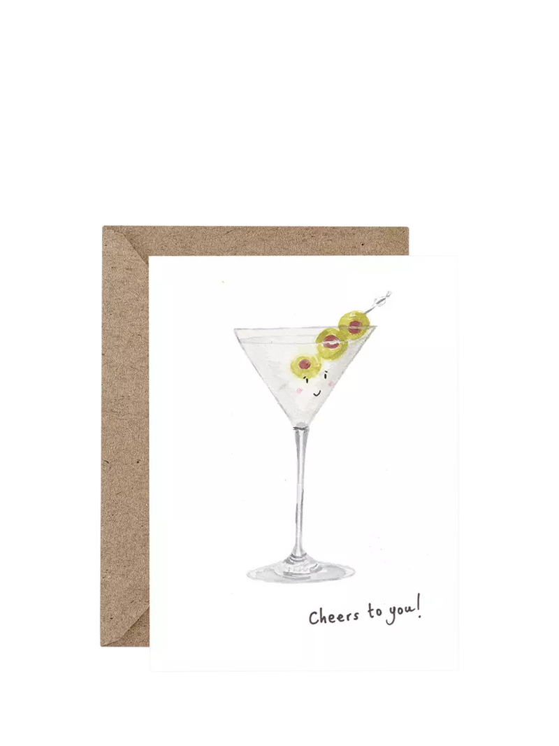 Western Sketch Martini Cheers congratulations card, UK version