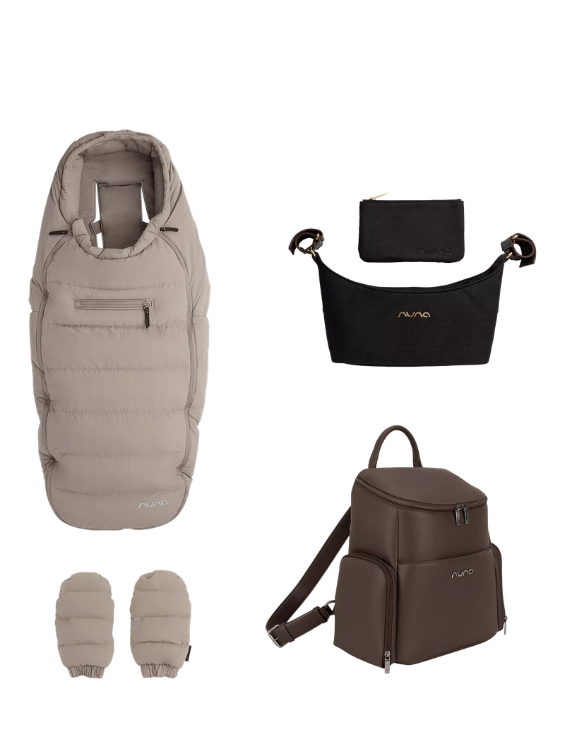 Nuna Winter Stroller Set with Organiser and Essential Bag Accessories, Chestnut