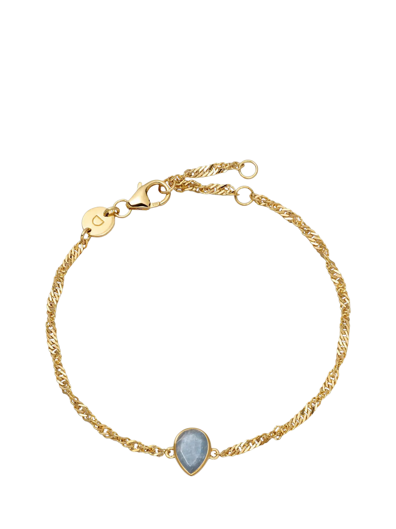 Daisy London birthstone bracelet with aquamarine stone, imported from the UK