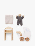 Le Toy Van wooden dollhouse nursery set with baby buggy and high chair (British brand)