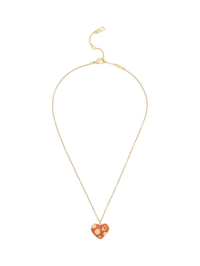 Coach gold toned floral heart necklace brown pendant - British product