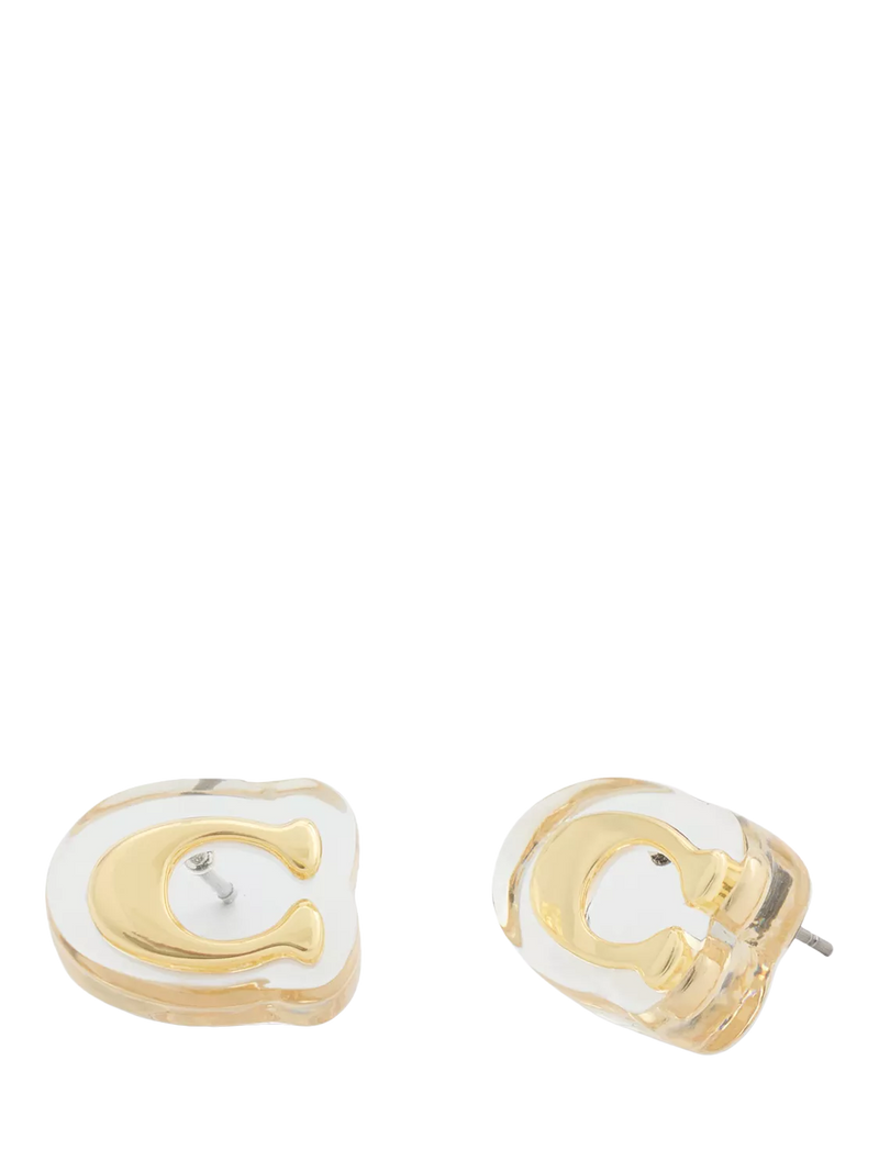Coach gold stud earrings sculpted C lucite, UK version