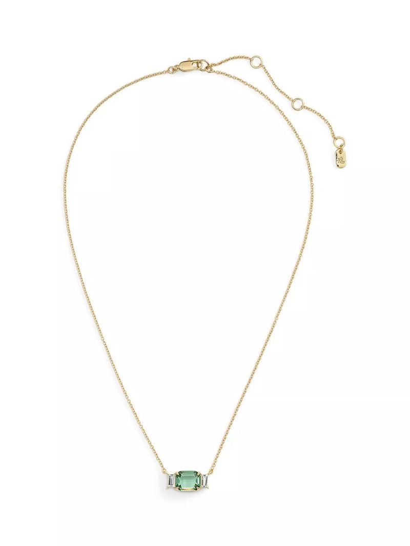 Lauren Ralph Lauren green glass pendant necklace with gold tone (British brand)