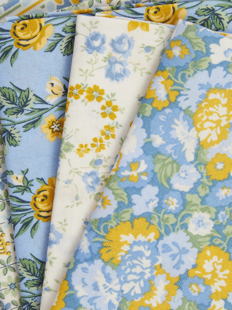 Liberty Palace Gardens fat quarter pack blue yellow, imported from UK