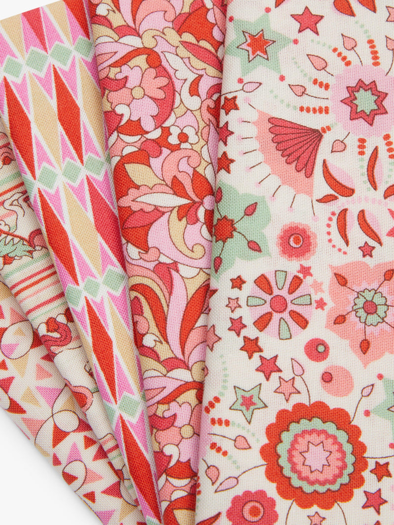 Liberty Fabrics Summer Fair quilting fabric pack of 5 red green (British brand)