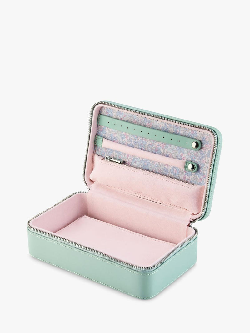 WOLF x Liberty Julia medium jewellery zip case in sage (British brand)