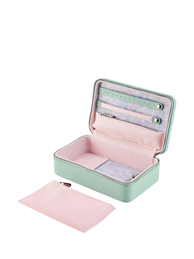 WOLF x Liberty Julia medium jewellery zip case in sage (British brand)