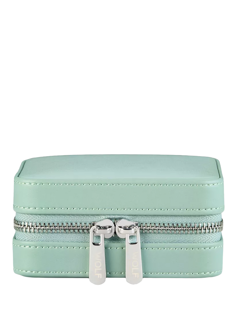 WOLF Julia Small jewellery zip case in sage, imported from the UK