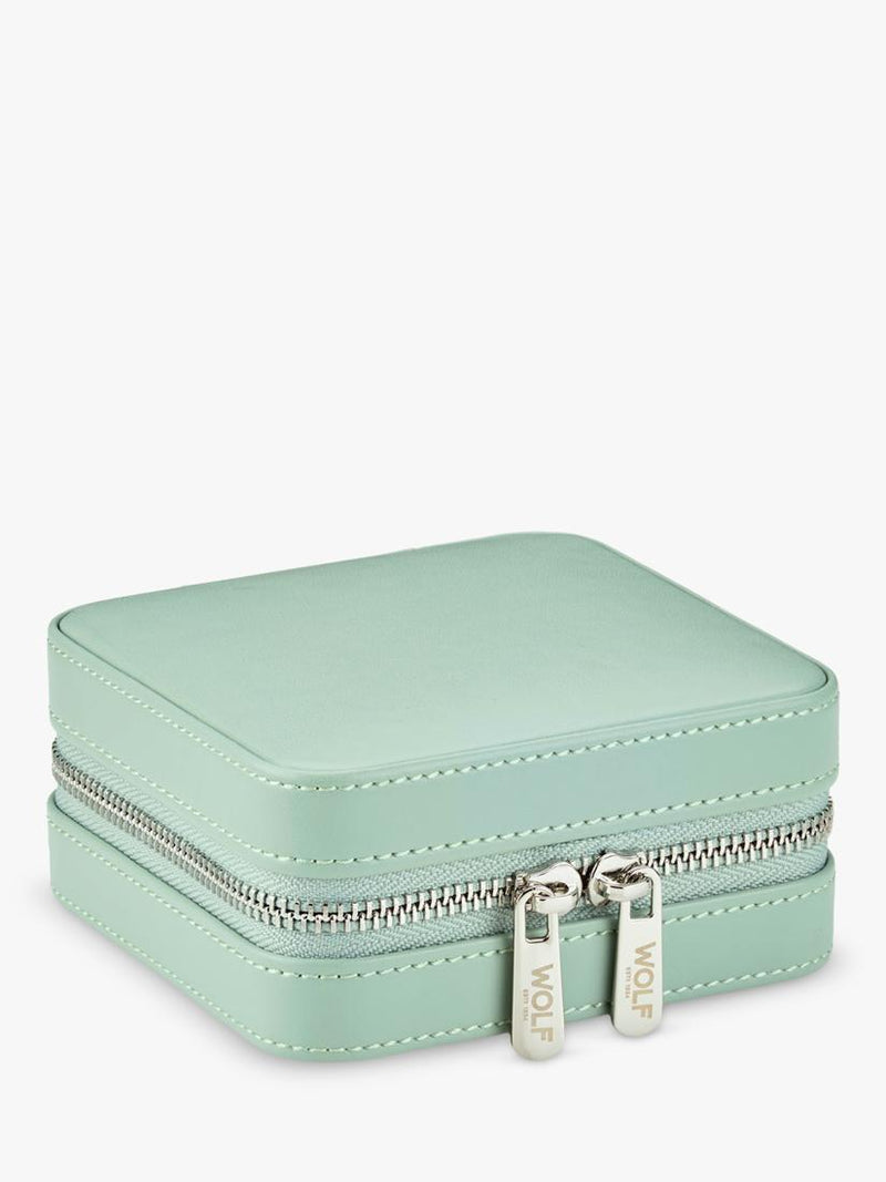 WOLF Julia Small jewellery zip case in sage, imported from the UK