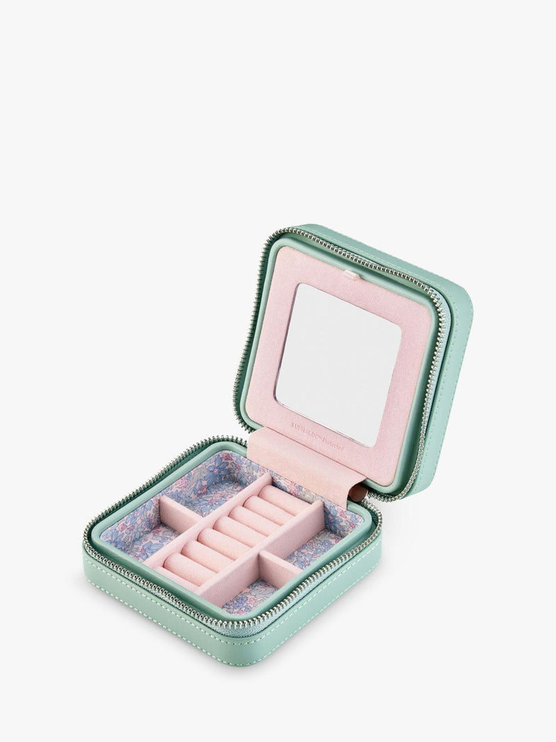 WOLF Julia Small jewellery zip case in sage, imported from the UK