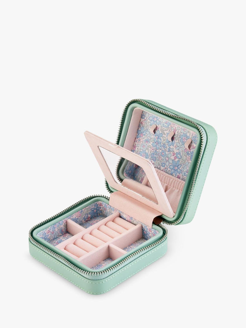 WOLF Julia Small jewellery zip case in sage, imported from the UK