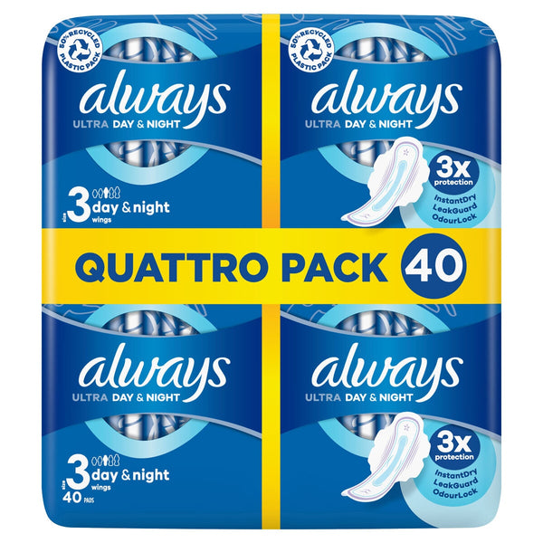 Sanitary Towels with Wings, Day and Night Size 3, 40 Pads