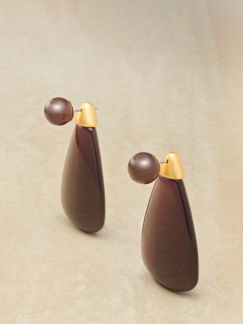 Reiss Perla drop earrings in burgundy and gold tone - British product