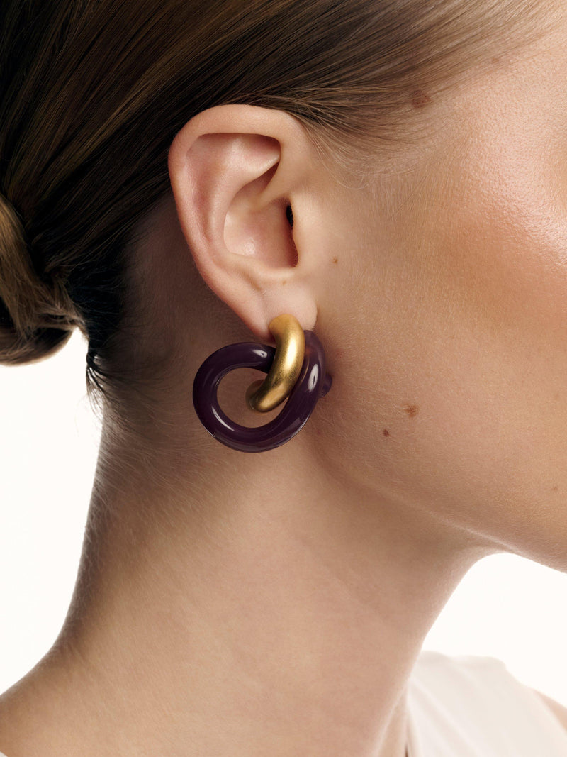 Reiss Pixie knot earrings burgundy gold resin, British brand